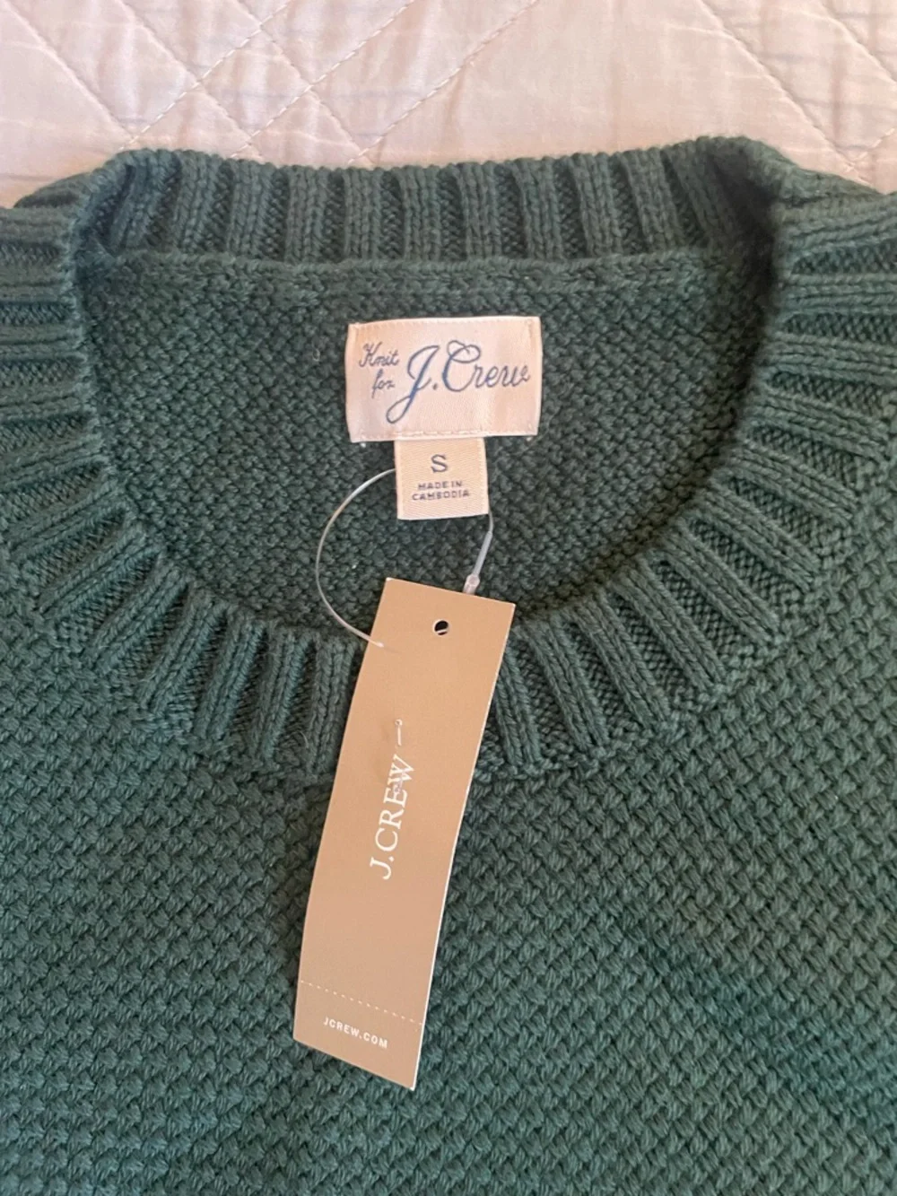 J. CREW Basket-stitch cotton crewneck sweater in Woodland‎ Size S NWT $118 CQ168